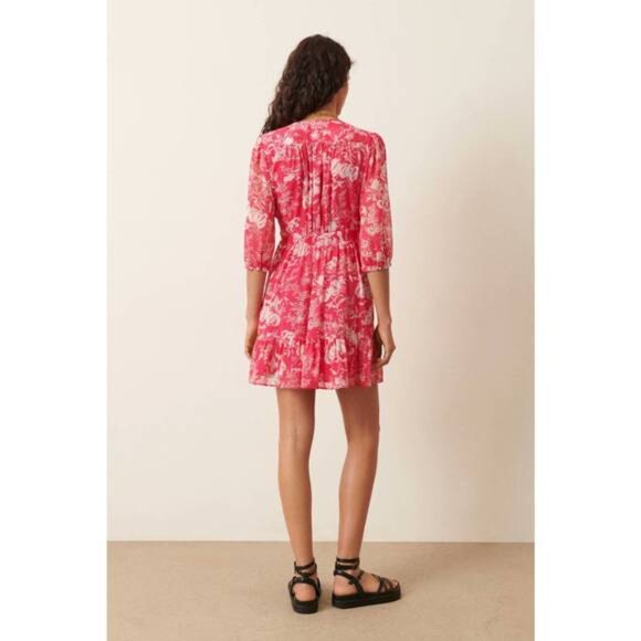NWT ba&sh Ulia Wrap Summer Mini Dress Rose Pink Print Size 8 Large - Picture 2 of 13